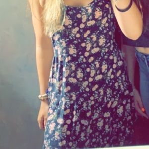 Flower print black dress